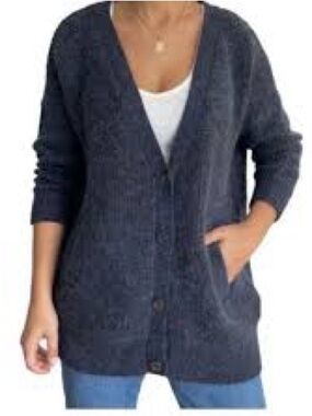 Free People Navy Blue Button-Front Cardigan